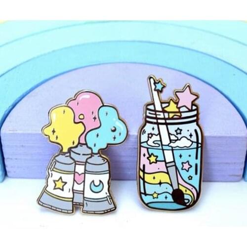 Watercolor Jar Paintbrush Painting Enamel Brooch Pin Backpack Hat Bag Lapel Pins Badges Women Mens Fashion Jewelry Accessories