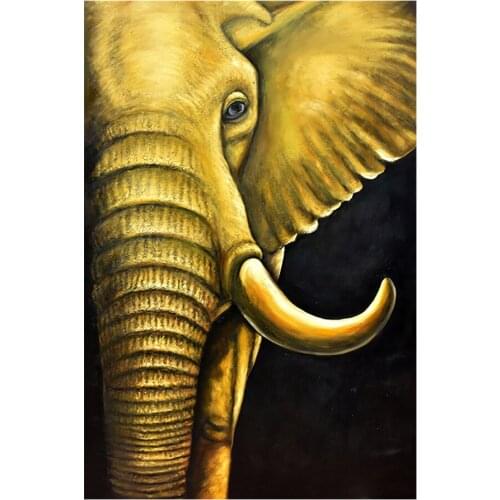 Golden Elephant Diamond Painting Full Round Animal DIY Sticking Drill Cross Embroidery 5D Black Base Home Decoration Nouveaute