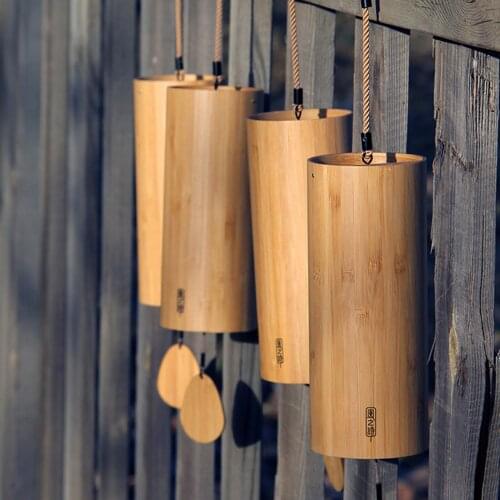 Bamboo Wind Chimes Hand Crank Handmade Craft for Outdoor Garden Patio Office Decor Zen Relaxation Soothing Tone