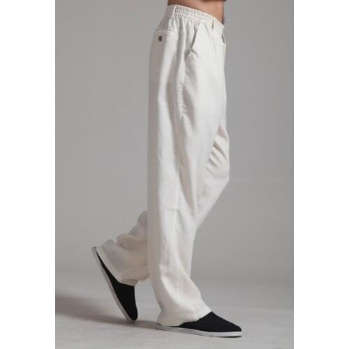 Hot Selling Cream Traditional Chinese Mens Linen Kung Fu Trousers Size S M L XL XXL XXXL Free Shipping 2352-2