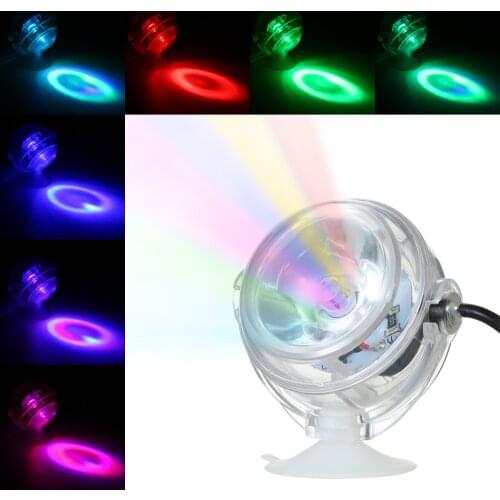 EU Aquarium Waterproof LED Spotlight Submersible Light Convex Lens Design with Suction Cup Fish Tank Decorative Light Blue