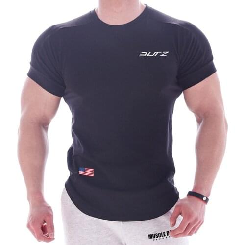 Men Tshirt Patchwork Curved Hem Quick Dry Shirt Gym Fitness Workout Bodybuilding Muscle T Shirts