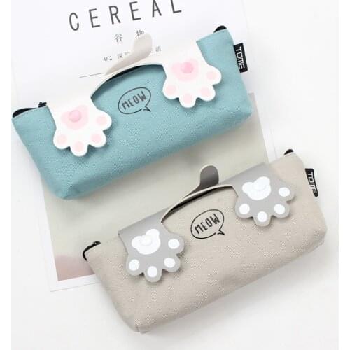 1 Pcs Kawaii Pencil Case Cat-pad Canvas Big Zipper Estuches School Pencil Box Pencilcase Pencil Bag School Supplies Stationery