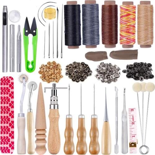 Nonvor Leather Tools Handmade and Supplies, Sewing Needles, Sewing Awls, Leather Stitching Groover, Leather Snap Fasteners Kit