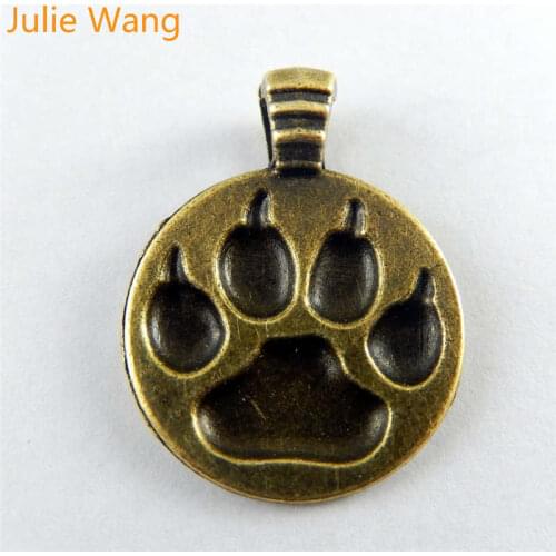 Julie Wang 10PCS Antique Bronze Alloy Bear Paw Print Charms Pendants For Jewelry Makings Necklace Earring Findings Accessory