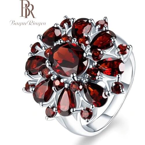 Bague Ringen Top Brand Dark Red Ruby Gemstone Flower Shape Wedding Ring Silver 925 Jewelry Rings For Women Wholesale Party Gifts