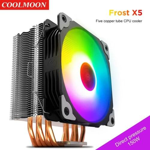 COOLMOON CPU Cooler 12cm Adjustable RGB CPU Heat Sink with 5 Heat Pipe Computer Case PC Cooling Fan for Desktop Computer DIY
