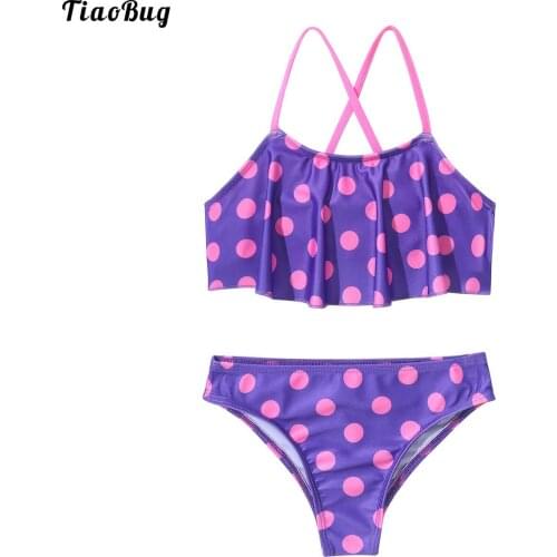 TiaoBug Summer Girls Kids 2Pcs Dots Print Swimsuit Bathing Suit Flounce Bikini Set Beach Wear