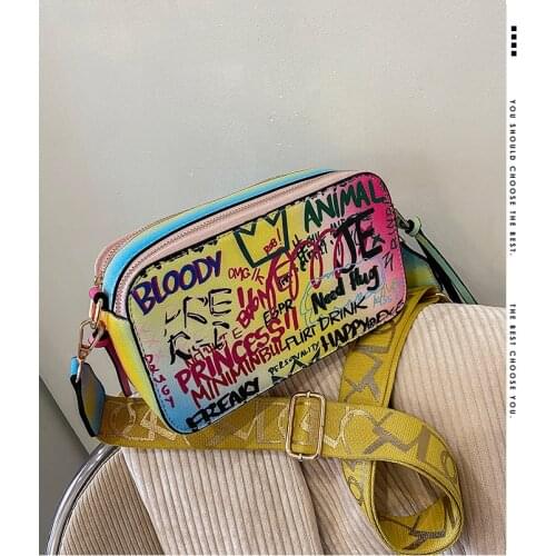 Graffiti Design Small PU Leather Crossbody Shoulder Bags for Women 2021 Lady Trendy Travel Branded Handbags Purses