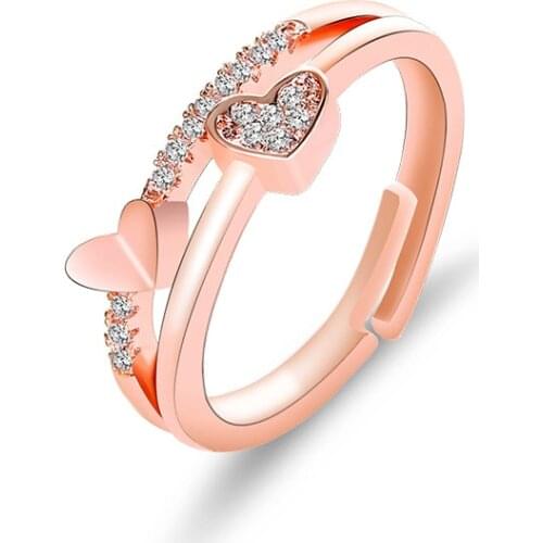 Fashion Double Heart Open Finger Rings For Women Silver Color Crystal Zircon Couple Wedding Rings Jewelry Girl Gifts Wholesale