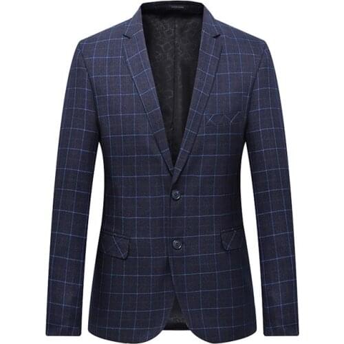 2019 High Quality Men Blazer Fashion Plus Size Coat Casual Mens Plaid Stripe Blazer Jacket Long Sleeve Business Suit Jacket Men