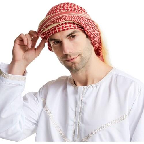 High Quality Wool Mens Turba Muslim Kerchief Arabian Turba Dubai Headband Saudi Mens Head Scarf Red Plaid Hood Keffiyeh