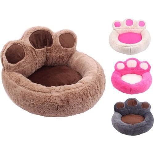 Pet Dog Cat Bed Soft Velvet Sofa Warm Bed Winter Lovely Bear Paw Shape Round Pet Nest House for Chihuahua Large Dog Sleeping Bed