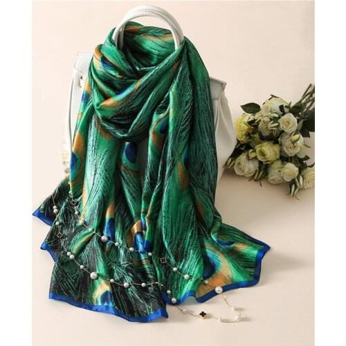 New Vintage Chic Fashion Peacock Feather Scarves Women Silk Cover Up Scarf Beach Travel Shawl
