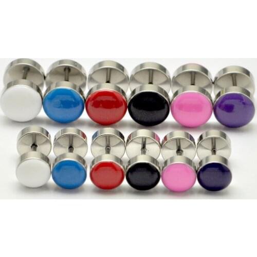 Wholesale stainless steel 2size 6 colors 120pcs colorful oil drip tongue rings fake earrings fashion dumbbell earrings jewelry