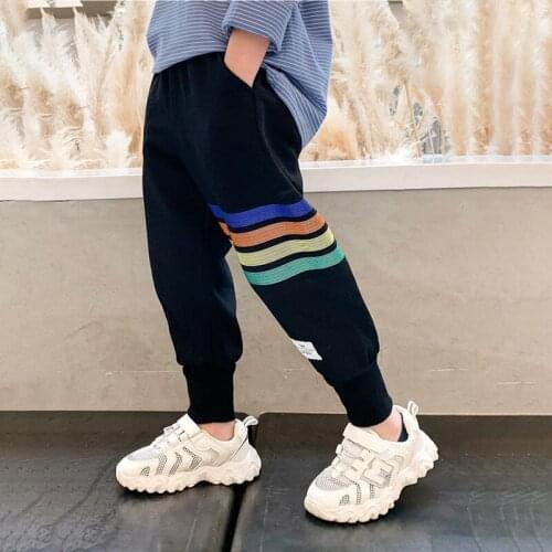 Autumn School Day Student Sports Pants Boy 3-12 Years Loose Trucks Striped Slacks Children Fashion Trend Streetwear 2021 New
