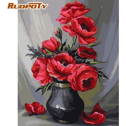 RUOPOTY 40x50cm Frame DIY Painting By Numbers Red Flower Paint By Number On Canvas Home Decoration Unique Gift
