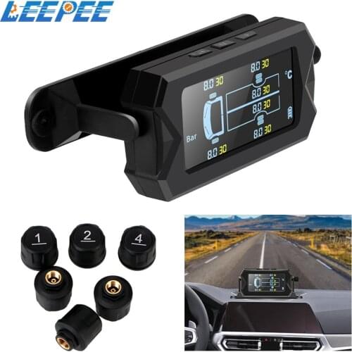 6 Tyre Sensors Solar Digital TPMS Wireless Tire Pressure Monitoring System Alarm Kit For Oversize Vehicle Car Bus RV Truck