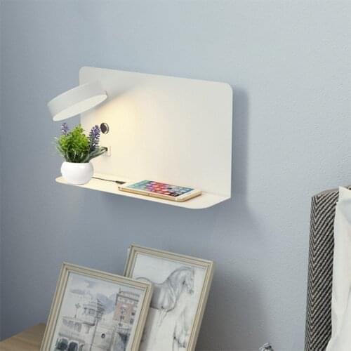 Modern 360 degree Adjustable Bedside Wall Lamps With ON/OFF DC5V USB Interface Shelf Charge Led Fixture For Bedroom Night Lights