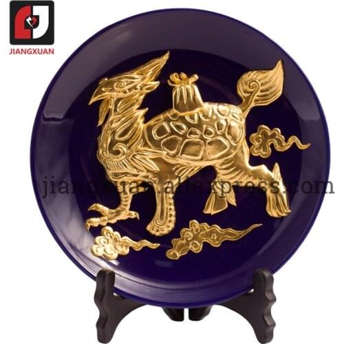 Unique 24k gold foil 10 inch feng shui ornaments ceramic handicraft decoration plates