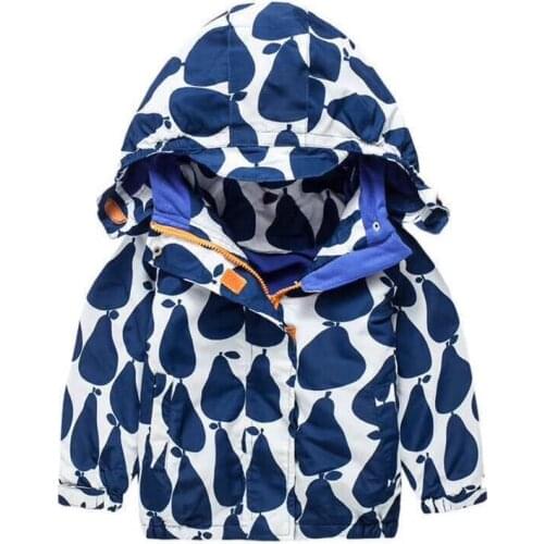 Hot New Girls Spring&Autumn Hooded Windbreaker jackets Boys Pear Printed Long Sleeve Jackets Children Casual Outerwear