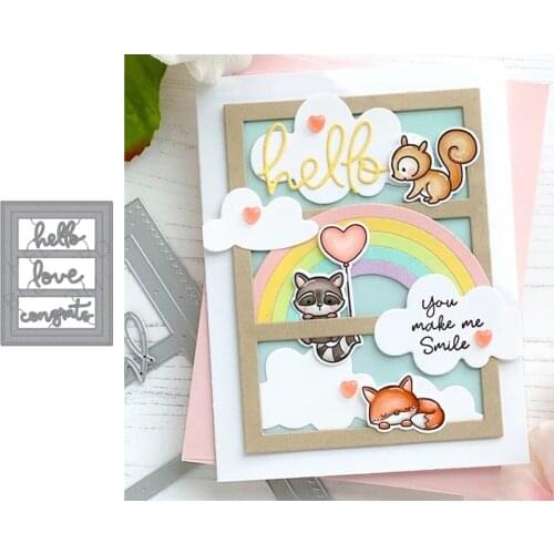 Hello Love Congrats Letters Frame Metal Cutting Dies Craft for Scrapbooking Handmade Mould Blade Punch Stencils Dies Cut Model