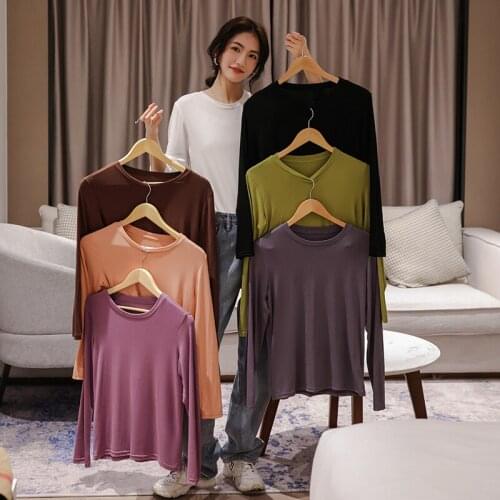 95% Cotton Women Elasticity Bottoming T Shirt Women Long Sleeve Camisetas De Mujer Spring Autumn Wild Slim Fit Female Top Femme