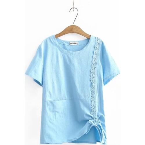 Plus size cotton applique women summer t shirt 2021 ladies short sleeve O-neck tee shirt femme yellow sky blue Brick red t-shirt