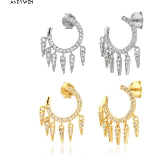 ANDYWEN 925 Sterling Silver Zircon Pave Luxury Stud Earring European Luxury Fashion Crystal Fine Jewelry For Piercing Women
