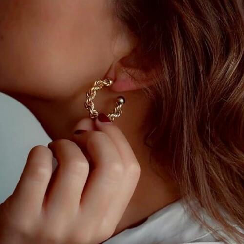 Brass With 18k Gold Twist Statement Earrings Women Jewelry Party T Show Gown Stuning Runway rare Korean Japan Trendy INS