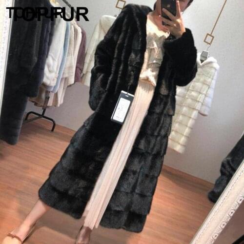 TOPFUR New Fashion Winter Female Long Coat Real Fur Coat For Women White Natural Mink Fur Outerwear & Coats Basic Jackets