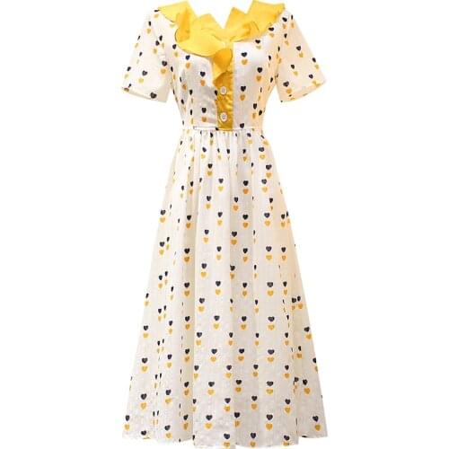 Women Summer Polka Dot Chiffon Dress Short Sleeve Party Sexy v neck ruffles Slim A-Line Elegant Midi Dresses Robe Femme