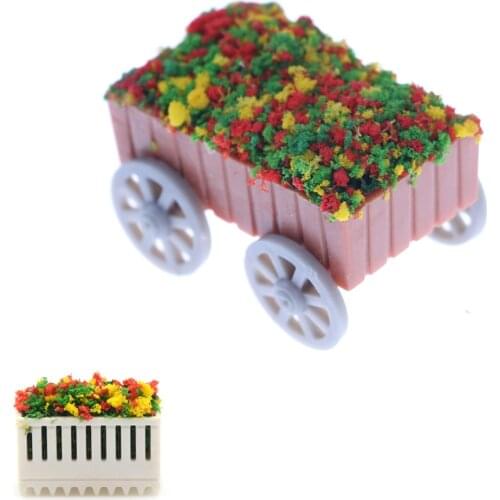1pc Flower Beds Plants Miniature Flower Beds With Wheel Plants Landscape Fairy Garden Decor Dollhouse Accessories
