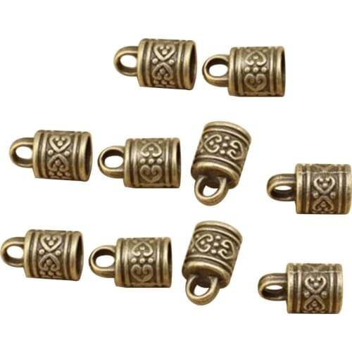 10Pcs Brass Leather Ends Cord Glue in Barrel End Caps, Leather Cord Finding Kit for Kumihimo Jewelry and Tassel Making