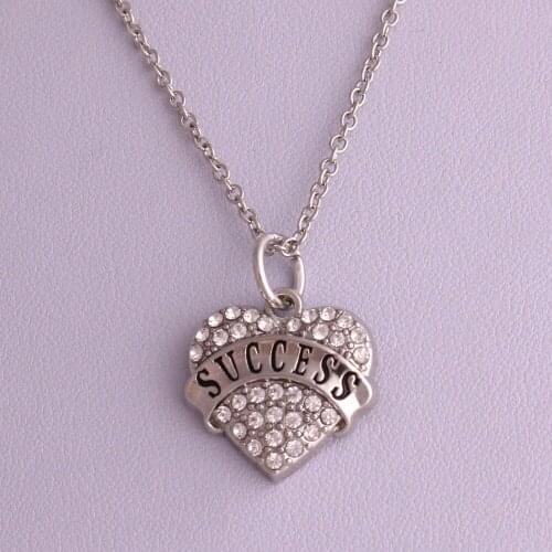 10pcs/lot Word Crystal SUCCESS Heart Pendant Zinc Alloy Link Chain necklace