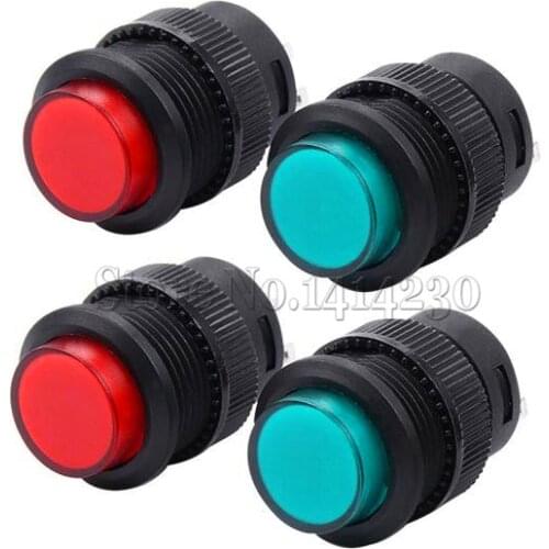 10Pcs Power Switch With Light Lock Self-locking R16-503AD Round Button Switch Red and Green 16MM 1.8V