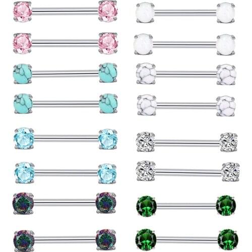 2Pcs/lot Zircon 16mm Nipple Rings Stainless Steel Breast Piercing Ring Fashion Cartlidge Piercing Earrings Sets Body Jewelry