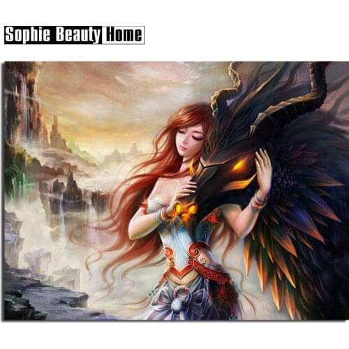 5D Diy Diamond Painting Dragon and Beauty Diamond Embroidery Pattern Rhinestones Full Diamond Mosaic Home Decor Gift 060404