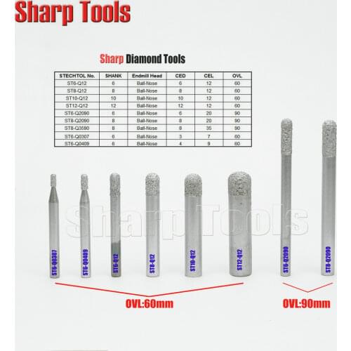 6x20x90L Ball Nose CNC End Mill Cutters Emery Diamond Router Bit, 3D CNC Engraving Router Bit Tools for Stone Carving Milling