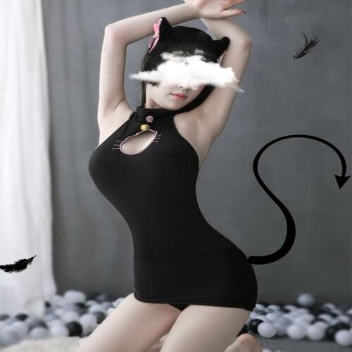 Anime Cosplay Lovely Cat Breast Underwear Hollow Out Open Bra Sexy Bikini Costumes Adult in Halloween Carnival Party Mini Dress
