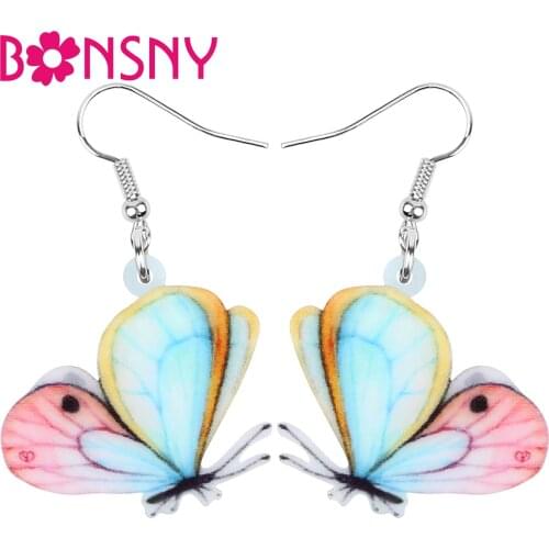Bonsny Acrylic Floral Brush-footed Butterfly Insect Earrings Long Animal Dangle Drop Jewelry For Women Kids Spring Novelty Gift