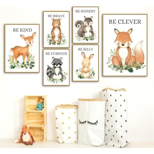 Squirrel Raccoon Rabbit Deer Fox Bear Nursery Wall Art Canvas Painting Nordic Posters And Prints Wall Pictures Kids Room Decor