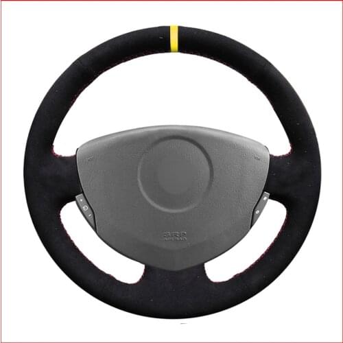 Black Suede Steering Wheel Cover for Renault Clio 2 2001 2002 2003 2004 2005 Dacia Sandero 2008 2009 2010 2011 2012