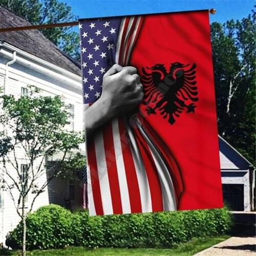 Albania America Flag 3D Full Printing Garden Flags Hanging House Decoration