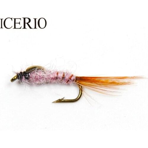 ICERIO 8PCS #12 Brass String Brown Nymphs Midge Mayfly Trout Fly Fishing Lures