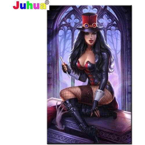 Sexy Woman Diamond Painting 5D DIY"Darkness Girl"Diamond Embroidery Full Drill Round Portrait Mosaic Picture Rhinestones Wall Ar