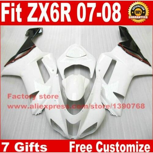 Motorcycle fairings for Kawasaki 07 08 ZX6R fairing kits ZX-6R 2007 2008 Ninja 636 white black motobike set BS11
