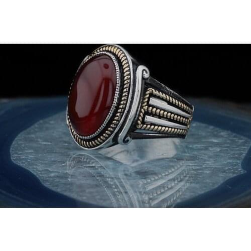 925 sterling Silver Agate Stone Oval Male Ring