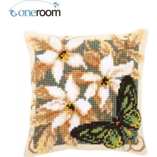 Flowers Needlework Kit Unfinished Acrylic Yarn Embroidery Pillow Tapestry Canvas Cushion Front Cross Stitch Pillowcase