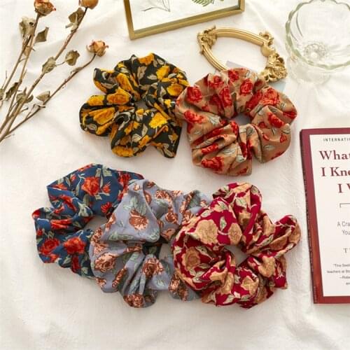 Brand Designers Roes Scranchis Vintage Gypsy Style Scrunchies Set 5pcs Sale Women Chiffon Boho Hair Elastic Bands